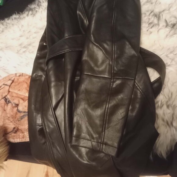 Badgley Mischka Vegan Leather Long Trench Coat | Classic Rock Style NWT (Size L) - Picture 5 of 6